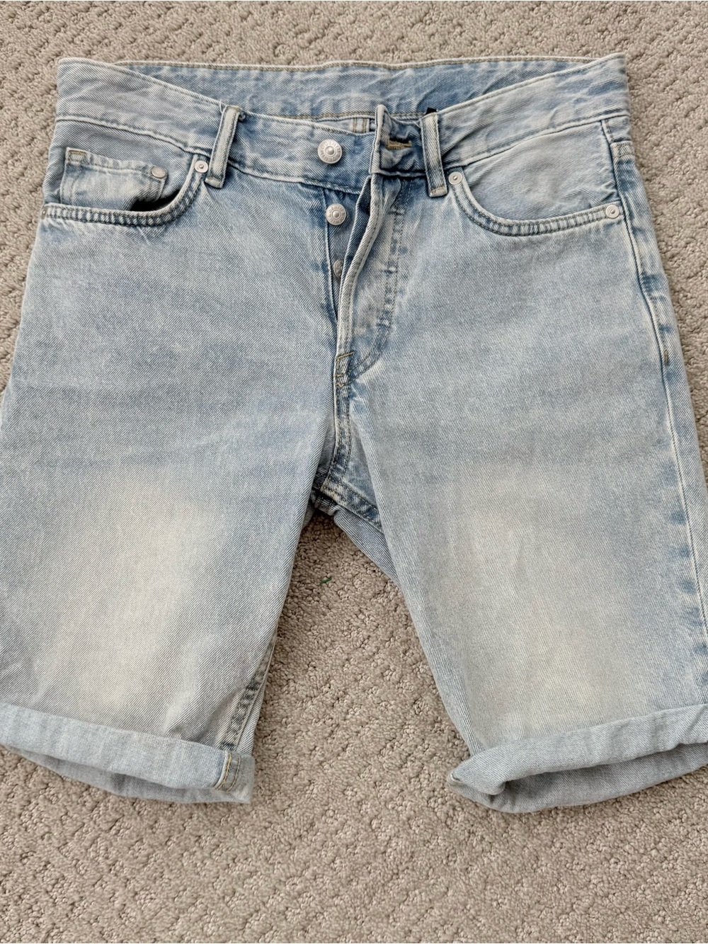 Women’s Light Wash Denim Bermuda Shorts - Casual Rolled Hem